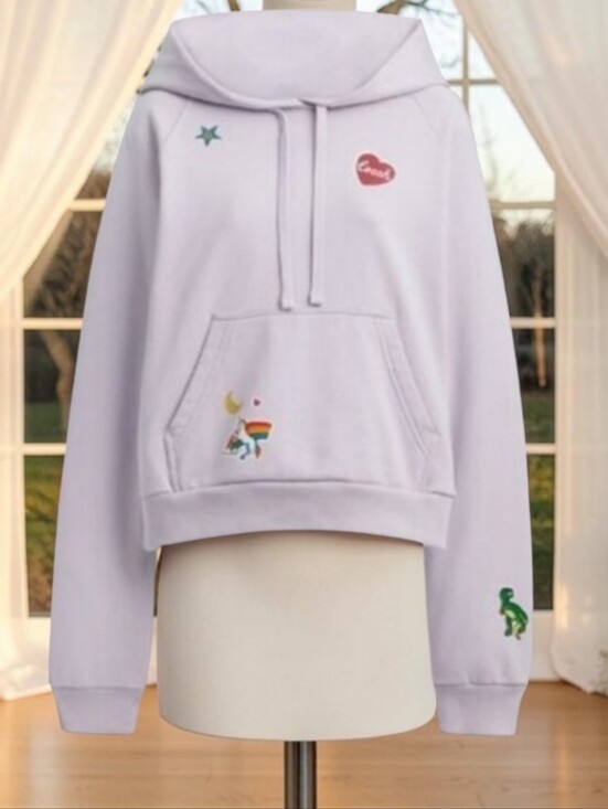 Coach Tops - NWT Coach Women's Shrunken Raglan Light Purple Sticker Patch Hoodie Size--XS